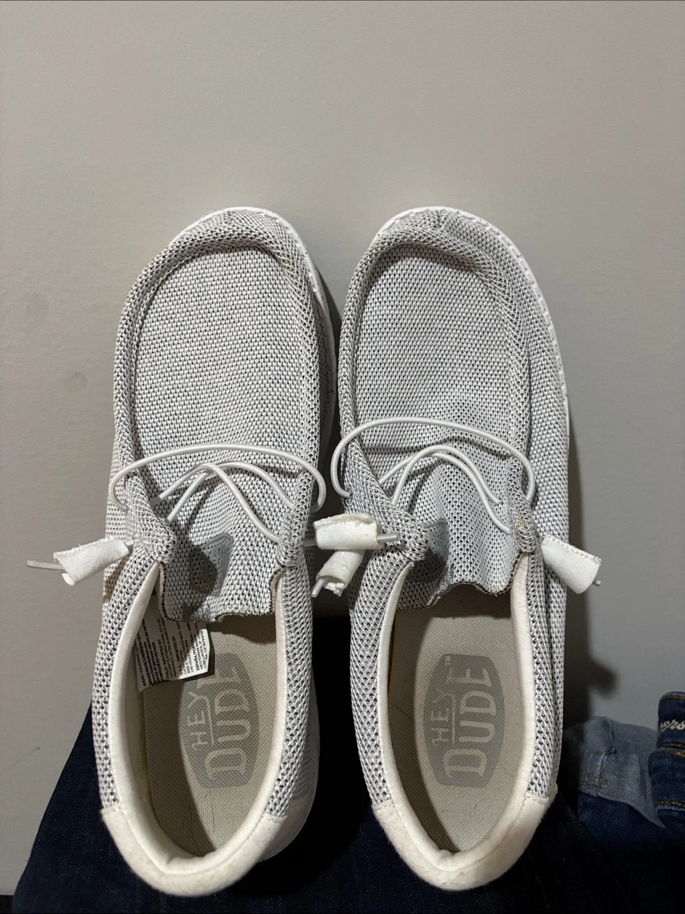 Hey Dude Light Gray Knit Slip-Ons with Tassel Laces